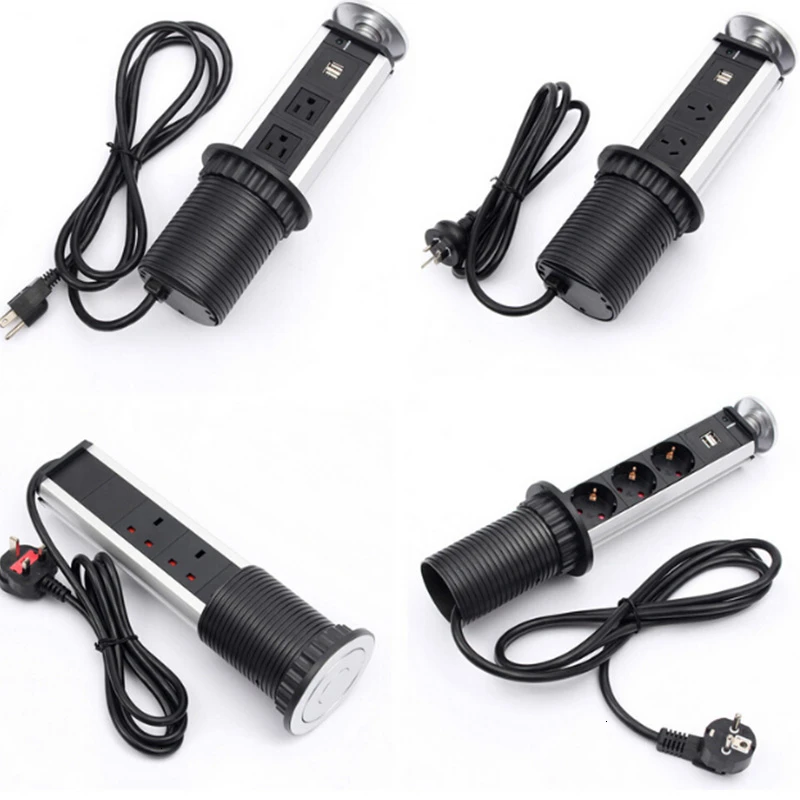 Tomada de Energia Mesa da Cozinha Reino Unido Plug 16a Puxar Pop up 3 2 Porta Carregamento Usb Soquetes Retráteis Bancadas Worktop ue – Eua