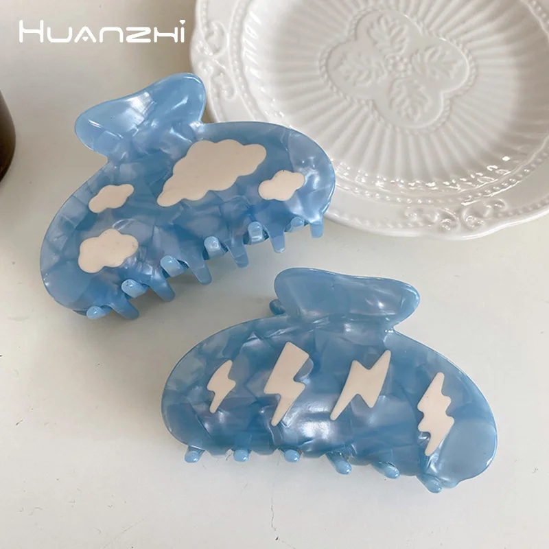 hair barrettes for adults Cartoon Clouds Lightning Blue Acetate Hair Clip Cute Geometric Acrylic Hairpin for Women Fashion Hair Accessories HUANZHI New hair band for women