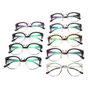 

Fashion Men Women Transparent Eyeglasses Half Frame Cat Eye Glasses Retro Anti-fatigue Computer Optical Lens Flat Mirror