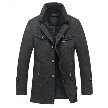 

DROP SHIPPING New Winter Wool Coat Slim Fit Jackets Mens Casual Warm Outerwear Jacket and Coat Men Pea Coat Size M-4XL