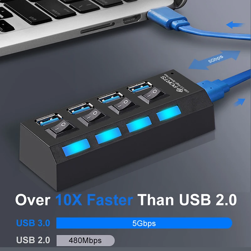 Velocidade Multi Splitter para pc e Laptop Usb 3.0 Hub Adaptador de Energia Expansor Múltiplo com Switch 5gbps Hab Uso Port Port Alta - Imagem 4