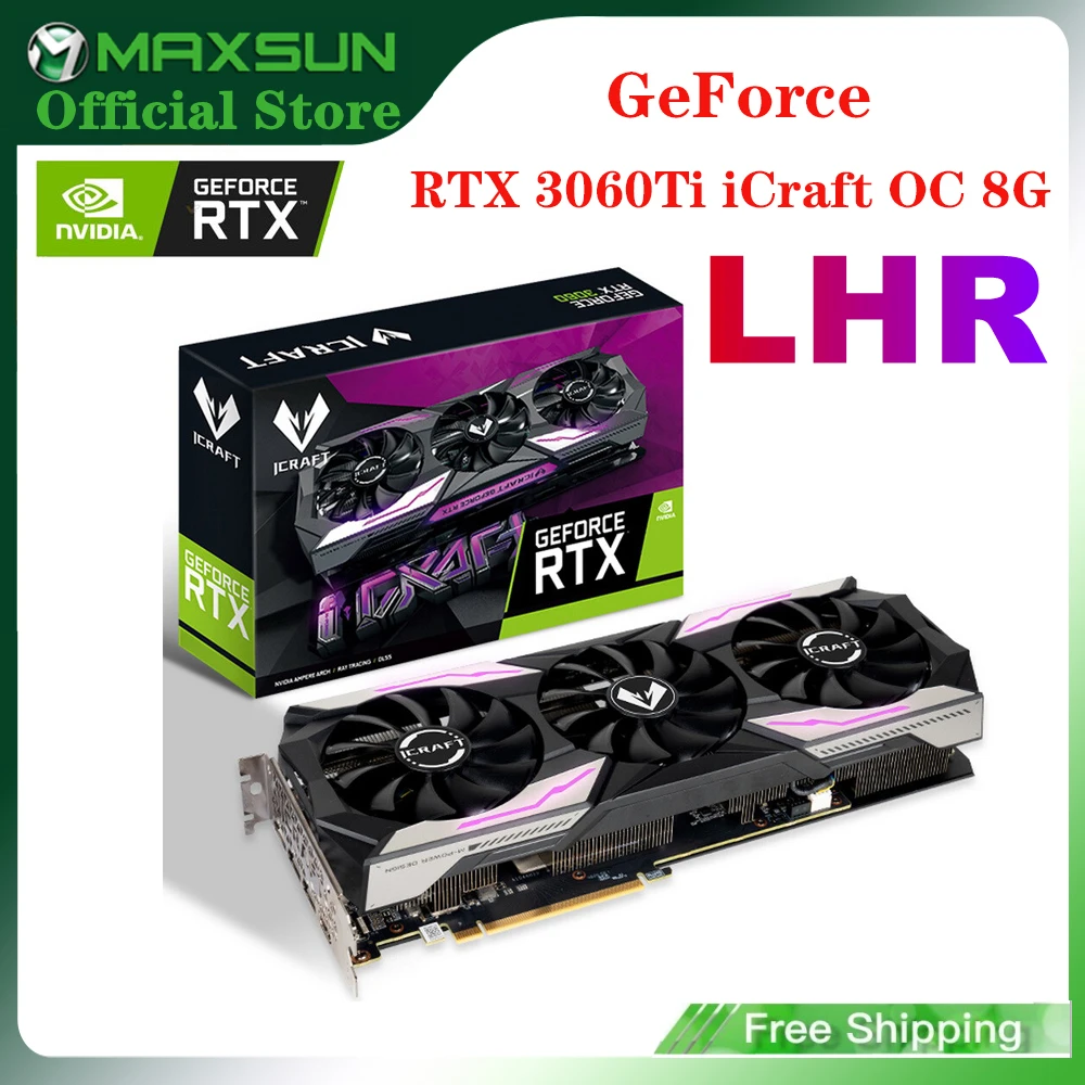 MAXSUN Graphics Card RTX 3060Ti iCraft OC 8GB GDDR6 GPU NVIDIA Computer PC 256bit PCI Express X16 4.0 RGB Gaming Video Cards New video card in computer