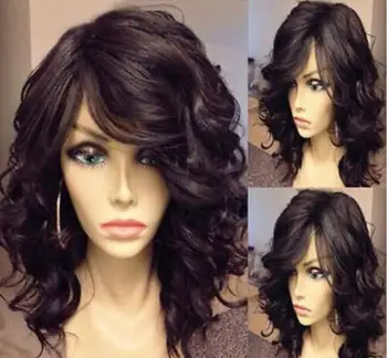 

fashion fancy brown short curly wavy wig wigs for modern women