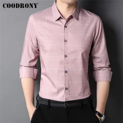 COODRONY – chemise en coton à manches longues pour homme, vêtement d'affaires décontracté, de haute qualité, à carreaux, à la mode, nouvelle collection printemps automne, C6210 