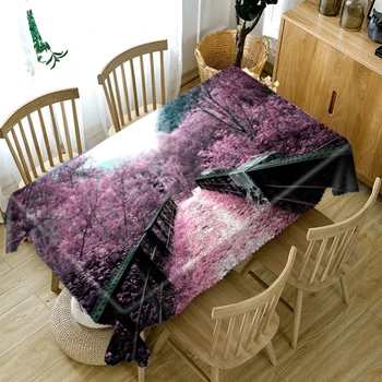 

3d Printed Tablecloth Pink Cherry Blossom Garden Pattern Rectangular Table cloth Thicken Waterproof Table Cover Customizable