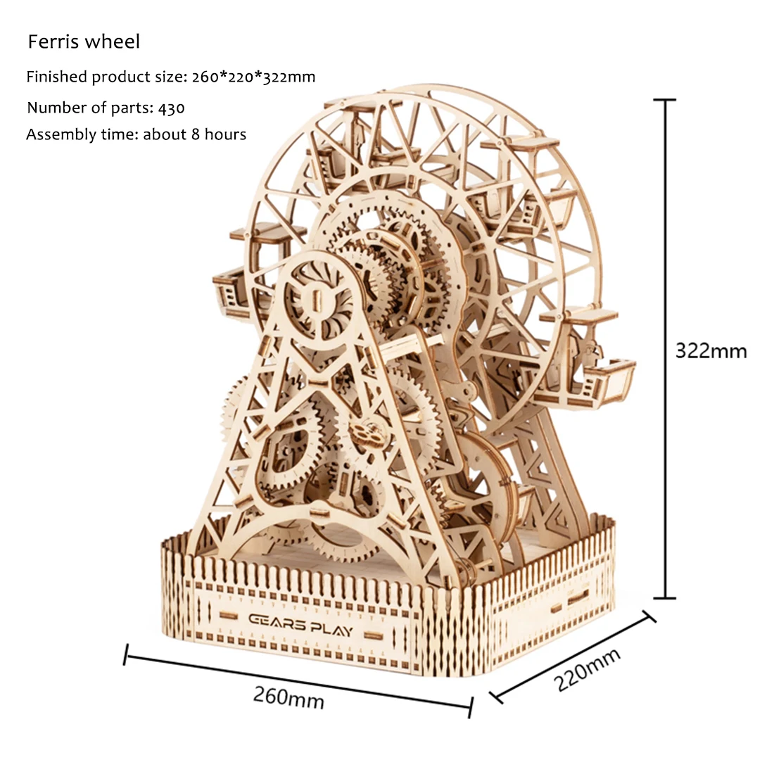 US $123.49 430Pcs DIY Wooden Ferris Wheel 3D Mechanical Puzzle Model Educational Toy