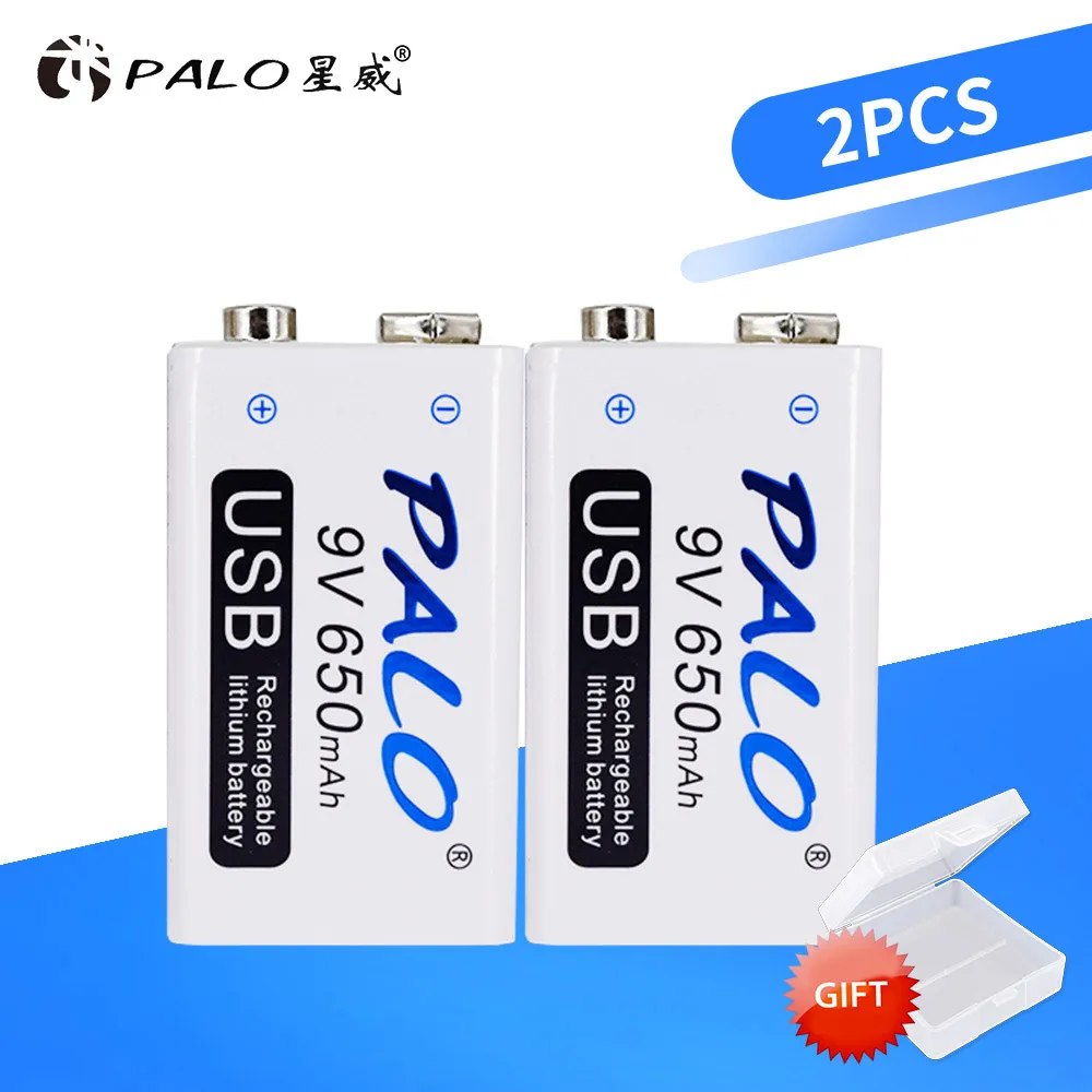 PALO USB 9V 6F22 литий Перезаряжаемые Батарея 650 мА/ч, 1,5 часа быстрой зарядки литий-ионная литий ионный аккумулятор li-ion батареи - Цвет: 2 pcs battery