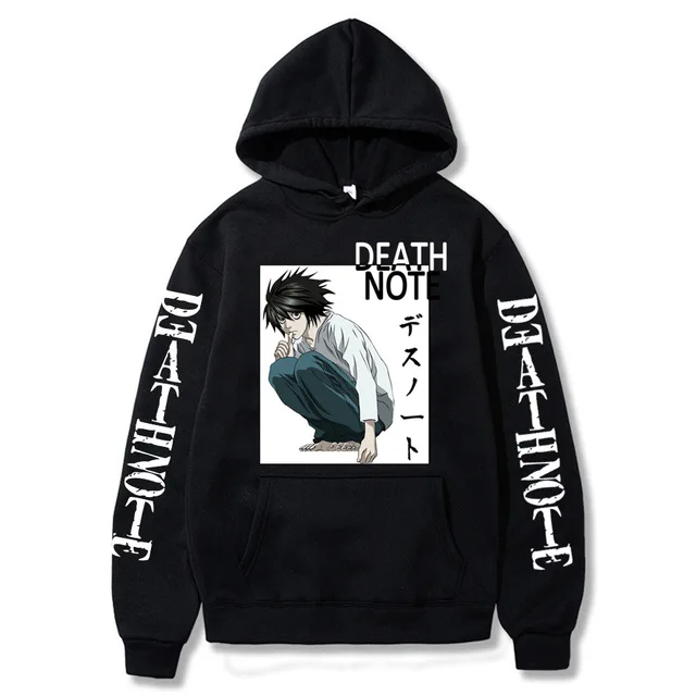 Oversized Men's Hoodie Death Note Anime Harajuku Top Funny Anime Print Unisex Cosplay Cool Sweatshirt Black Clothes Hip Hop Top Black4