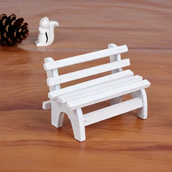 

New Arrival Wooden Miniature Park Chair Garden Crafts Figurines White Park Benches Chair Mini Landscape Ornament Doll Furniture