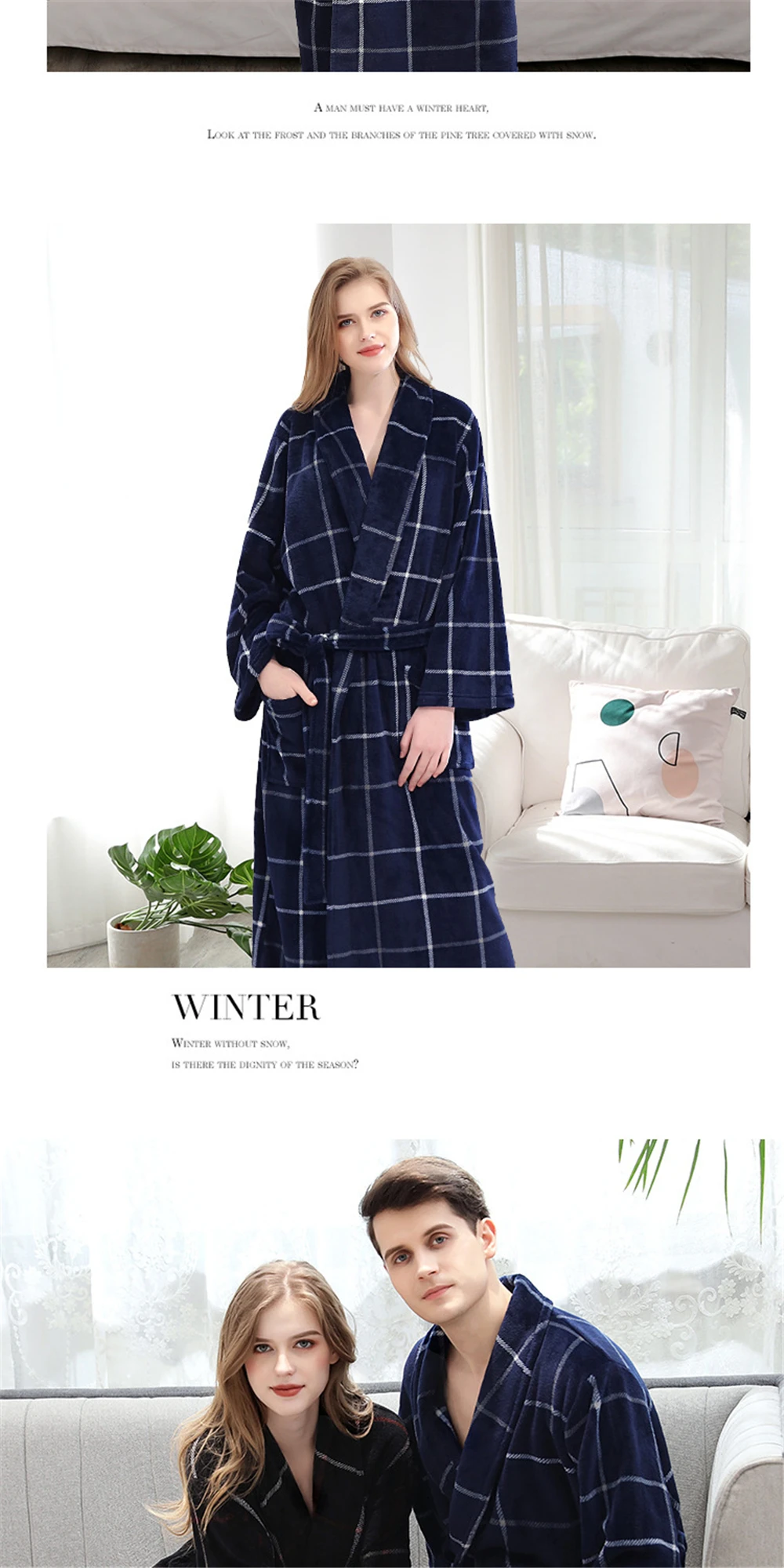 Халат мужской зимний пижама халаты теплые пара теплых плотных фланелевых бархатных банных халатов, домашний халат с поясом