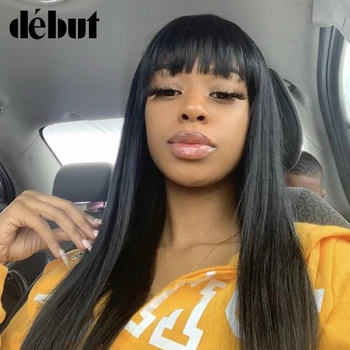 

Debut Straight Human Hair Wigs With Bangs 100% Remy Human Hair Wigs Natural Black Color Hair 16-28 Cheap Full Machine Made Wigs