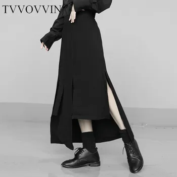 

Loose High Elastic Waist Black Asymmetrical Vent Temperament Half-body Skirt Women Fashion Tide Spring Autumn 2020 9ONS