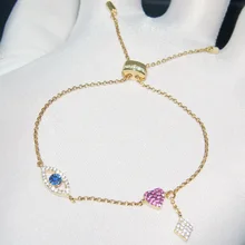 Baoyocn Мода Настоящее 925 пробы цвет серебристый, желтый, золотой цвет красное сердце и счастливый глаз браслет микро кубический цирконий женские ювелирные изделия