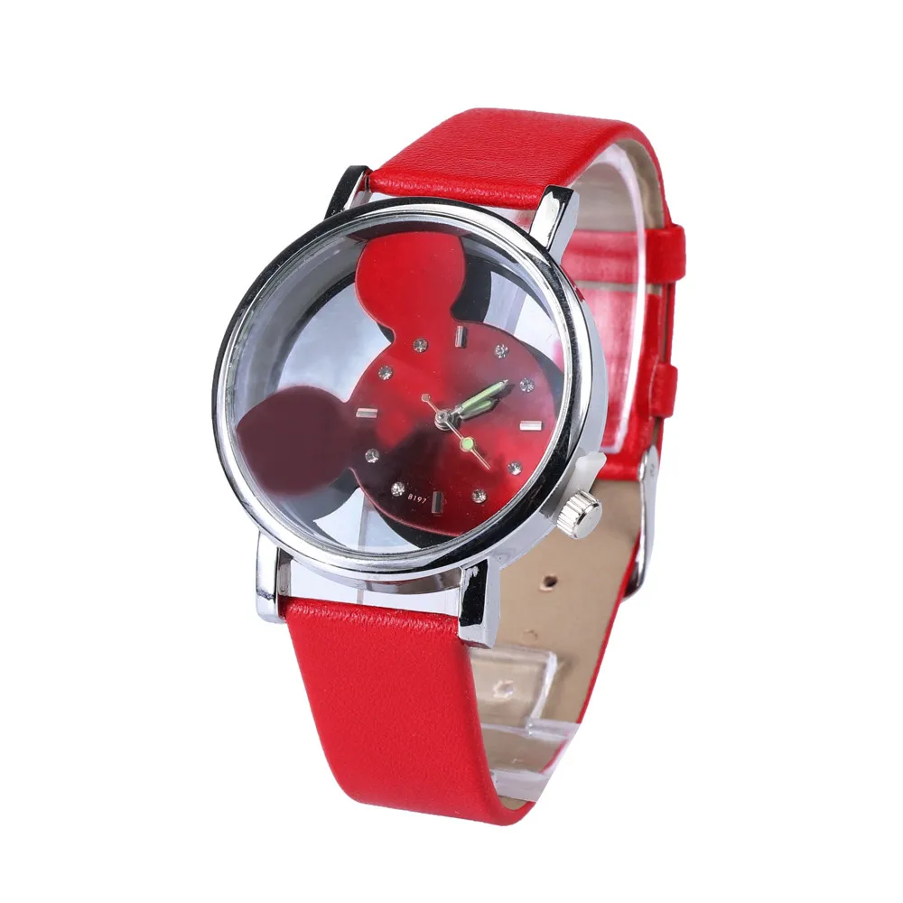 Новые Мультяшные часы с милой мышкой Роскошные модные женские часы кожаные женские часы reloj mujer bayan kol saati relogio - Цвет: Red
