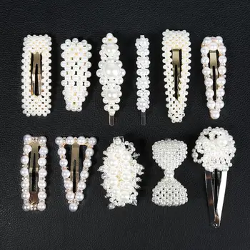 

1PCS Brand New Pearl Hair Clip Women Hair Barrette Stick Snap Hair clips Wholesale Lots Salon Hairpin hair Styling Accessories