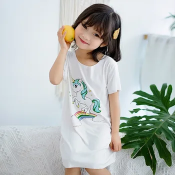 

New Fashion Girls Dress Pyjama Dress Short Sleeve/sleeveless Dress Unicorn Print Dress Soft Silk T-shirt Dress