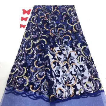 

Nigerian Lace Fabric 2020 blue High Quality Lace ROYAL Blue velvet African Lace Fabric Embroidery French Lace Fabric For Bridal