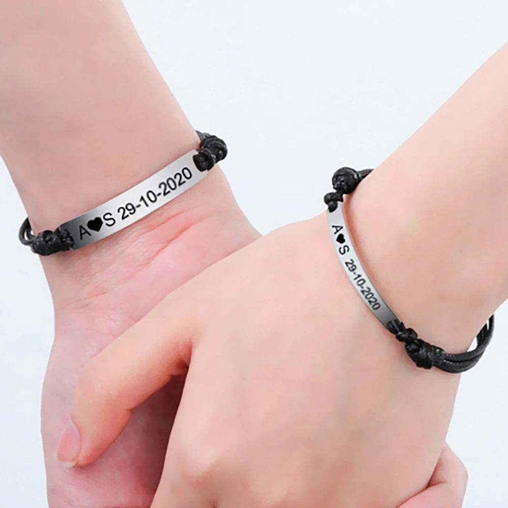 Lemegeton pulsera personalizada con nombre para hombre y brazalete de inoxidable con grabado de fecha de identificación, joyería para Pulseras| - AliExpress