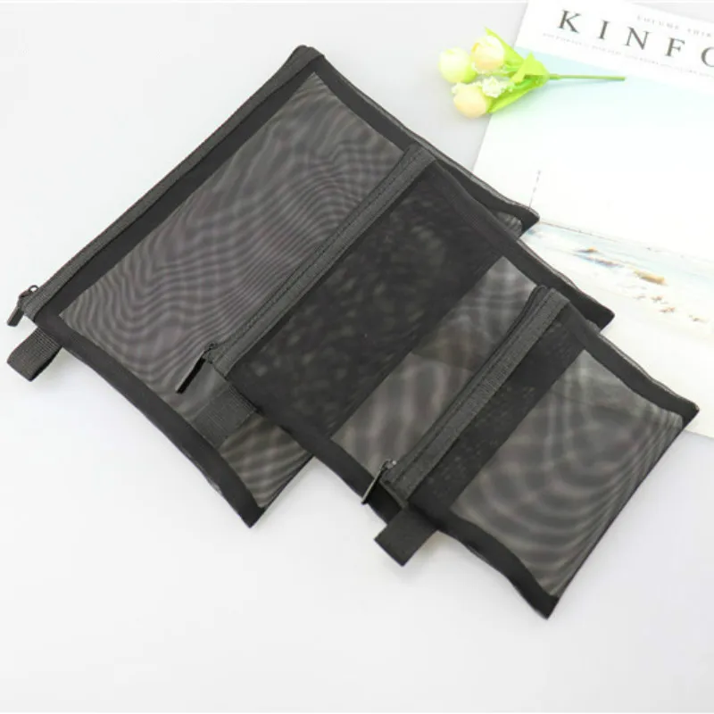 Черная прозрачная косметичка для путешествий чехол макияжа женская на молнии