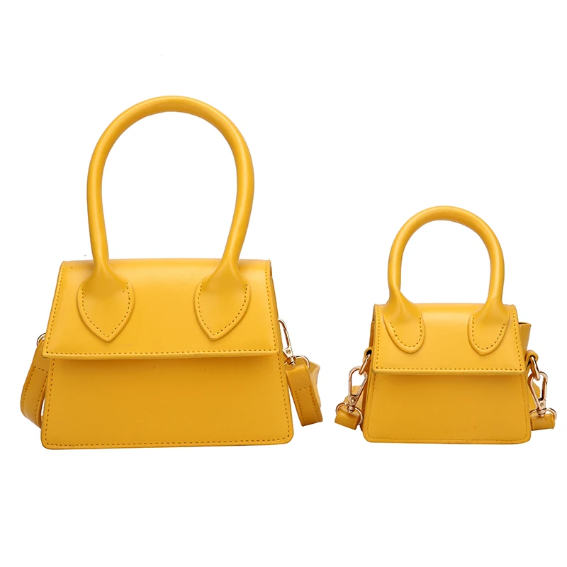 

Women Mini Handbag 2019 Leather Bag Flip Shoulder Crossbody Bag Big Handle Small Square Lady Tote Bag Yellow