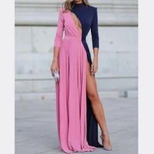 LIYONG – robe de soirée en Patchwork pour femmes, Sexy, fendue, ajourée, élégante, de fête 