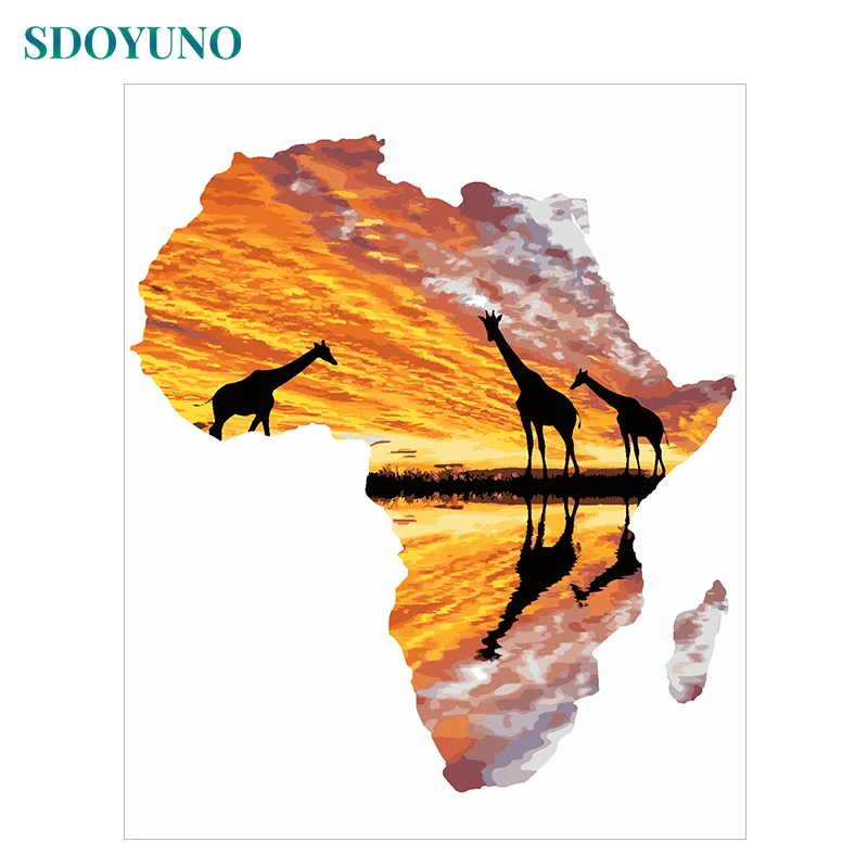 

SDOYUNO Pictures By Numbers Africa 60x75cm Painting By Numbers DIY Frameless on canvas For Home Decor Digital Painting
