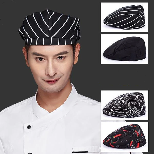 

Stripe Chef Caps Cafe Bar Waiter Beret Restaurant Hotel Work wear Cook Baking Cap Men Breathable chefs hat Women chef clothes