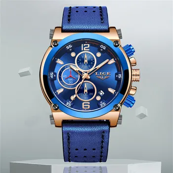 

LIGE fashion men watches luxury brand casual Sport Quartz watch men leather waterproof military wristwatch Relogio Masculio+box