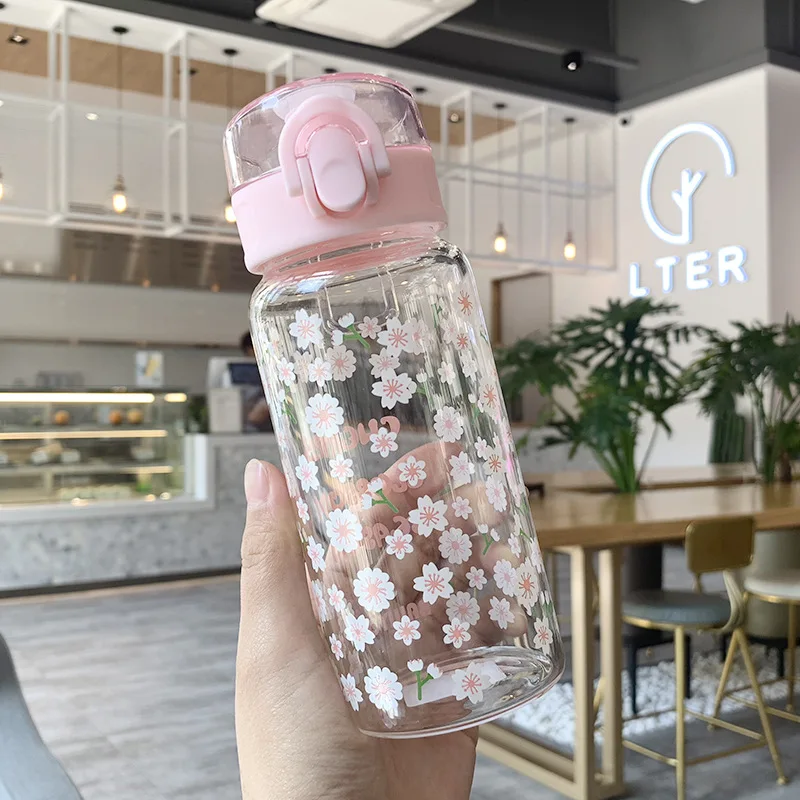 Howtelee sakura пресс крышки очки бутылка для воды цветы чашки Кофе Молоко класс стеклянные чашки девушка бутылки