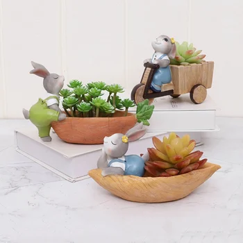 

Rabbit Garden Autumn Harvest Flower Pot-Dead Leaves Succulent Plant Pot Animal Bonsai Pot Resin Craft Succulent Plant Pot
