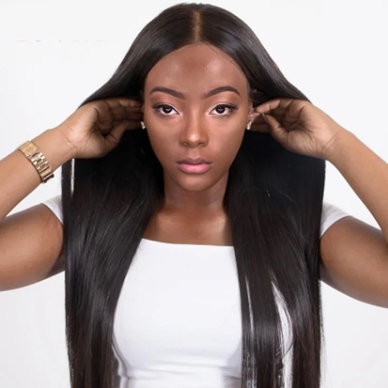 

Natural colored Straight Full Lace Human Hair Wig for Black Women Remy Hair Wig Pre Plucked Bleached Knots Baby hair