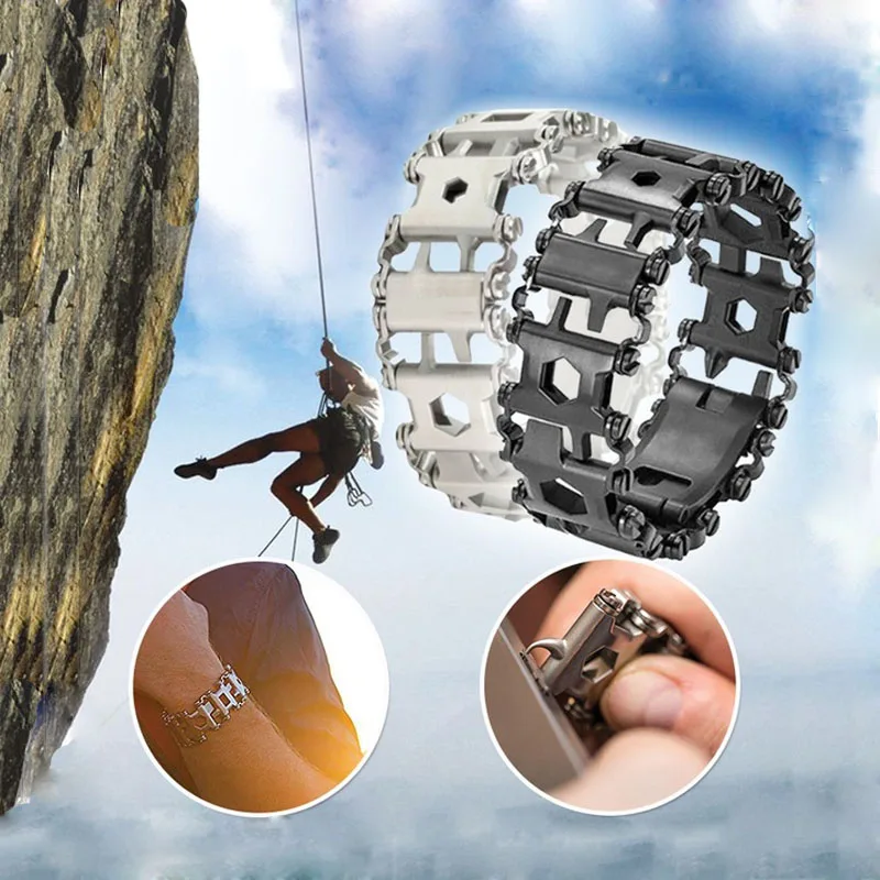 

New Wearable Tread 29 In 1 Multifunctional Bracelet Stainless Steel Outdoor Bolt Driver Kits Travel Wearable Hand Tools