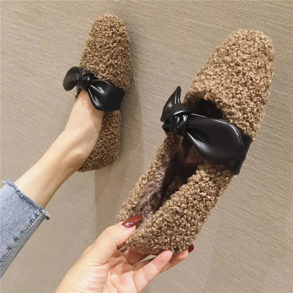 

Casual Woman Platform Shoes Women Square Toe All-Match 2019 Fashion Women's Loafers Fur Shallow Mouth Slip-on Autumn Flats Boat