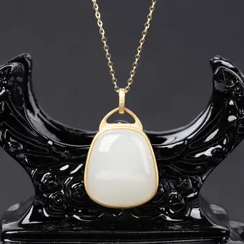 

silver inlaid natural Hetian jade and sheep fat jade Chinese style retro cold wind niche design charm women's pendant necklace