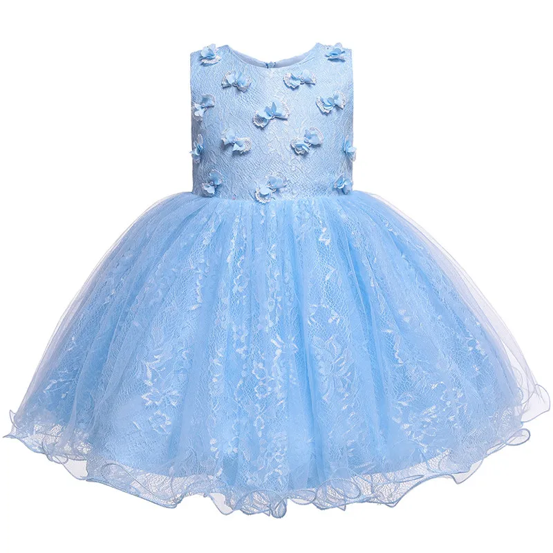 Платье принцессы для маленьких девочек; одежда для маленьких девочек; вечерние платья с бабочками для маленьких девочек на свадьбу; кружевное платье-пачка для первого причастия; детская ткань - Цвет: sky blue