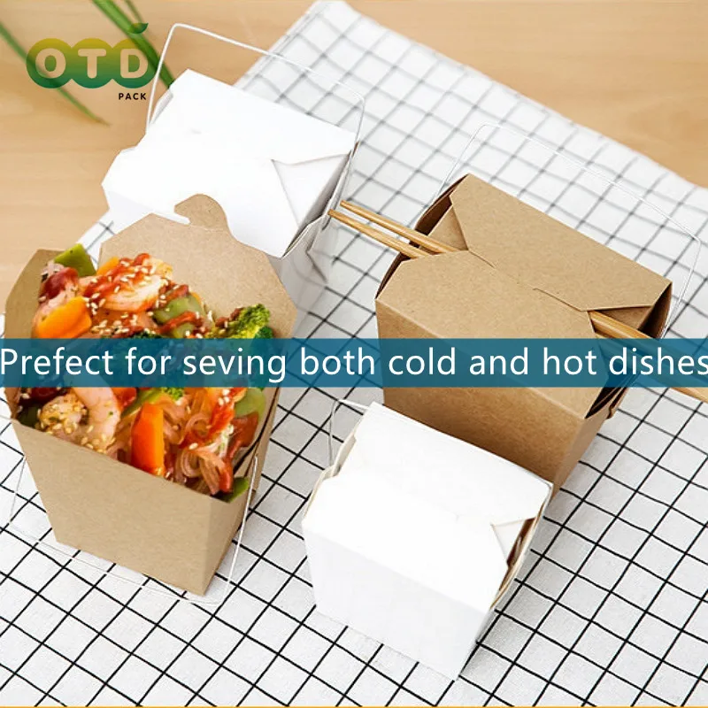 Takeout Food Container With Handle Microwaveable Kraft Paper