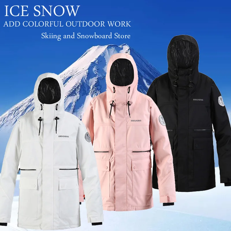 -30 Women's and Men's Snow Suit Wear Work Clothes Snowboard Jackets Wearabl 15K Waterproof Costumes Winter Outdoor Ski Coats