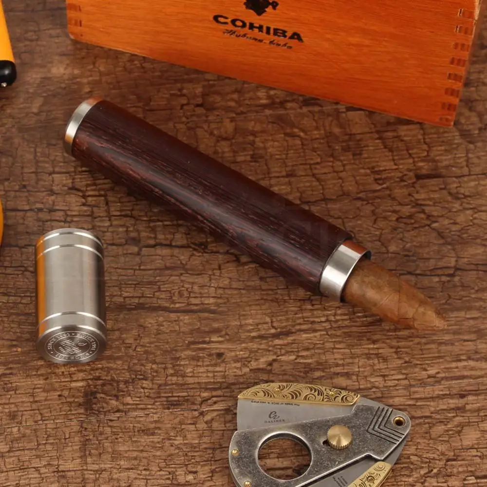 LUBINSKI Gadgets Metal Cigar Tube Portable Mini Humidor Box Wood Travel Sigar Case Pocket For 1 Cohiba Cigars Holder | Дом и сад