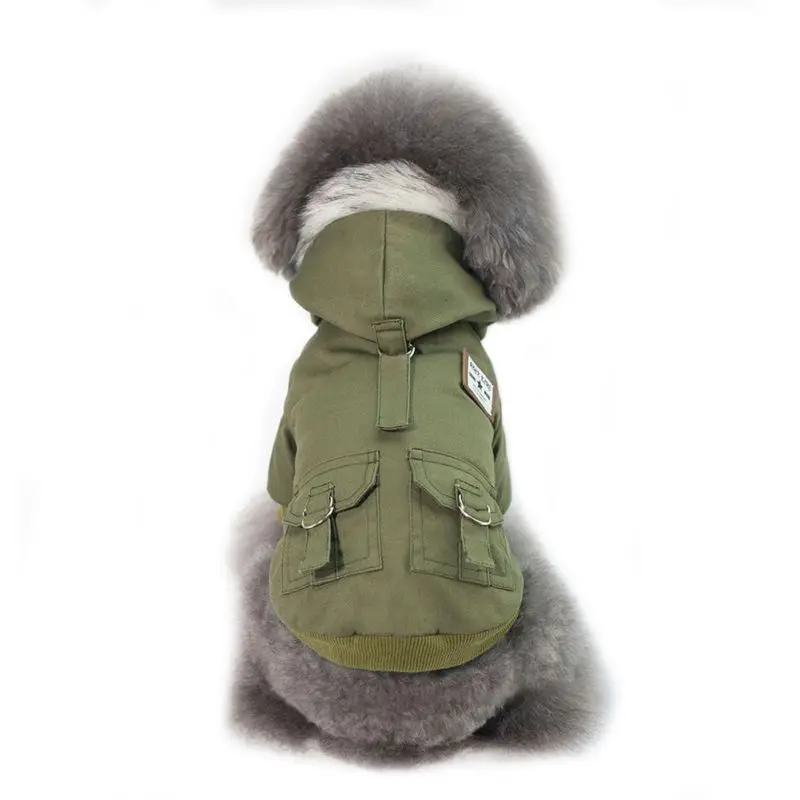 Уличная теплая одежда с принтом в виде собак Куртки с плюшевые шапки однотонные Спорт на открытом воздухе пальто костюм для щенков, осень-зима пальто для домашних любимцев собак Зимний расходные материалы