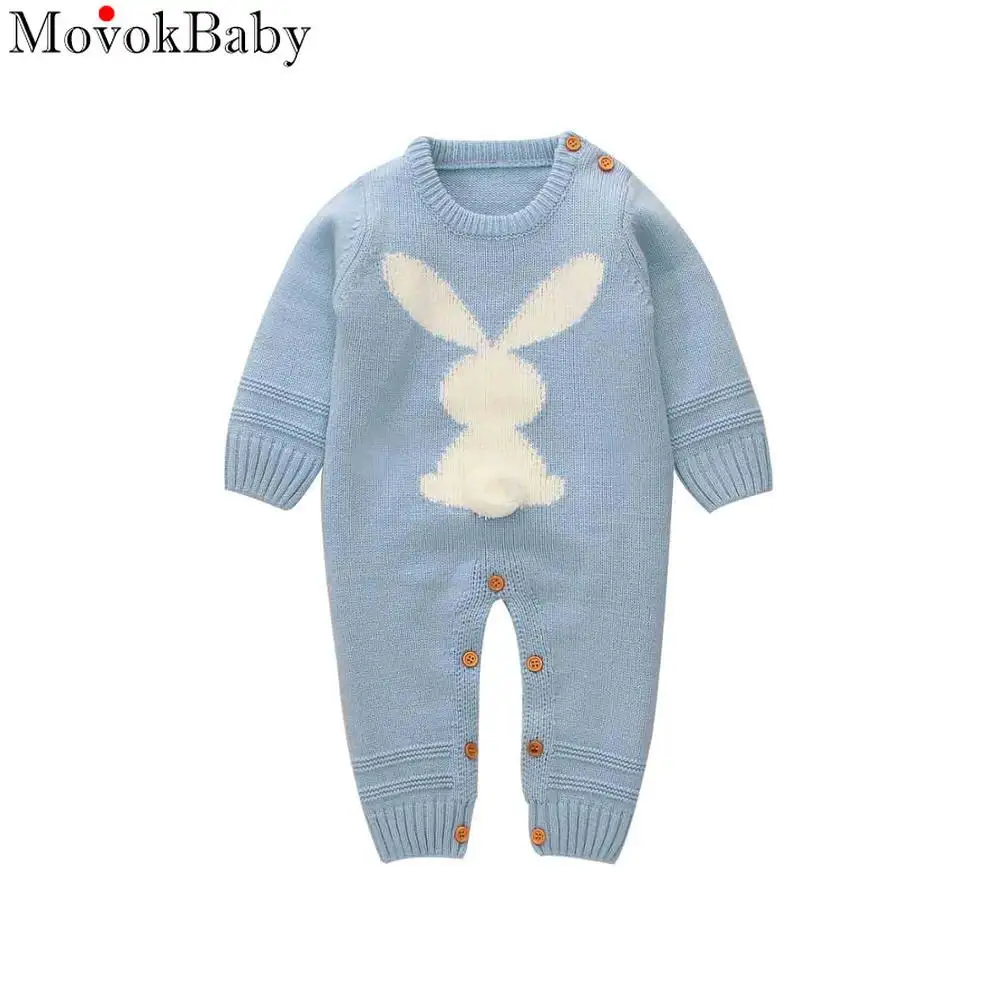 

Baby Rompers Long Sleeve Cute Rabbit Knitted Newborn Boys Girls Jumpsuits Infant Kids Overalls Autumn Toddler Bunny Clothing 0-2