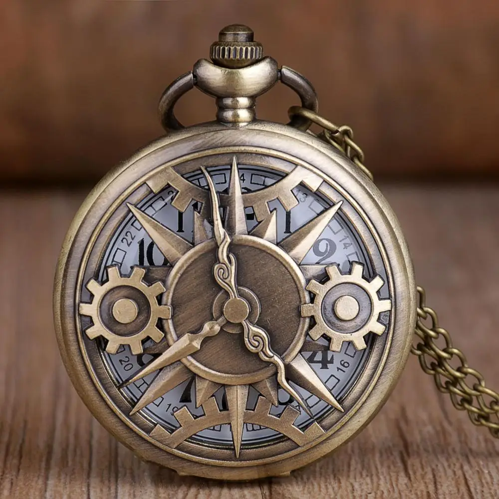 Стимпанк Ретро полые карманные часы с зубчатым узором кварцевые карманные часы с ожерельем цепочкой подарок для мужчин женщин мальчиков
