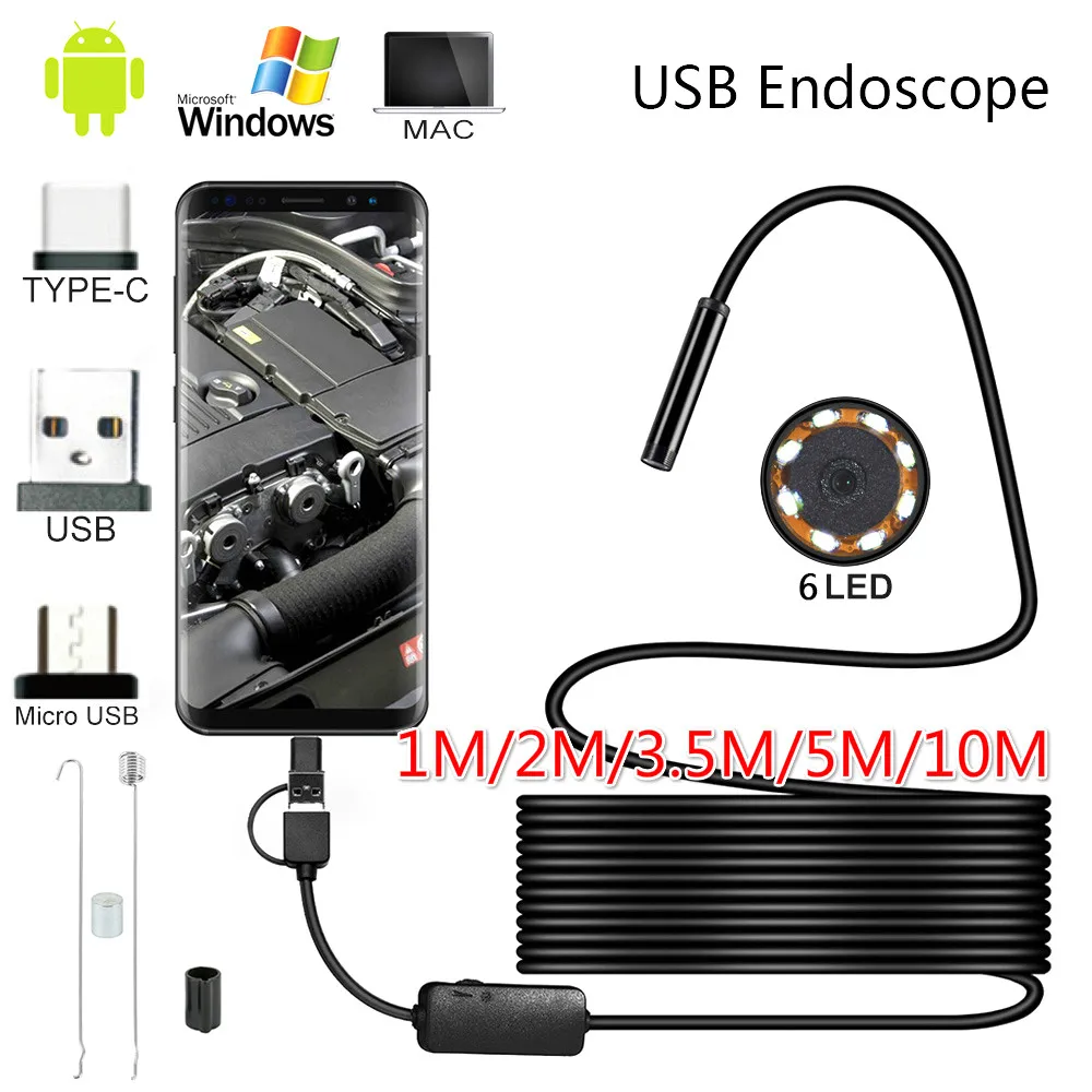 Endoscopio HD para cámara, lente de 10M y 5,5mm, IP67, 1M, 2M, 5 M, tubo duro, micro USB tipo C, boroscopio, inspección de vídeo para endoscopio Android