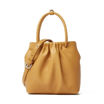

Genuine Leather Bucket Bag Women Handbag Pleated Clouds Mini Totes Dumplings Clutch Cowhide Crossbody Slant Shoulder Bag