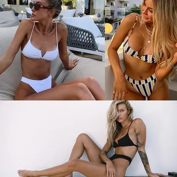 

2020 bikini personalized deep V solid color split women's swimsuit