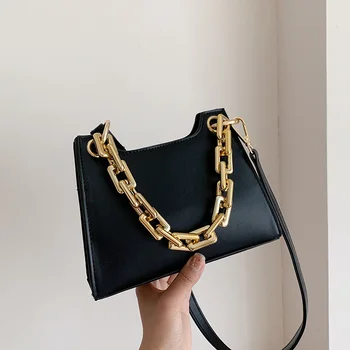 

Leather Crossbody Bags For Women 2020 Solid Color Hand Bags Thick Chain Small Clutches Female Shoulder Messenger Bag Women Purse