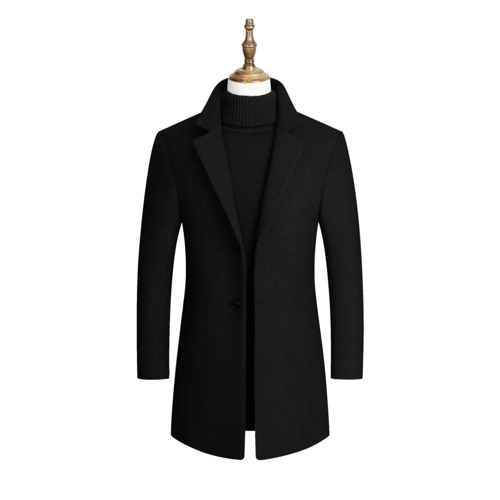 Зимняя куртка, пальто для мужчин, Модное теплое одноцветное пальто с воротником, Chaquetas Manteau Homme, повседневное тонкое мужское длинное пальто - Цвет: Black