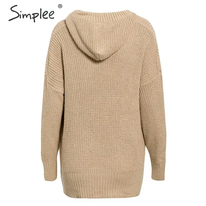 Simplee Повседневный трикотажный сплошной свитер с длинным рукавом женский свободные пуловер свитерспортивный стиль2019 Осень