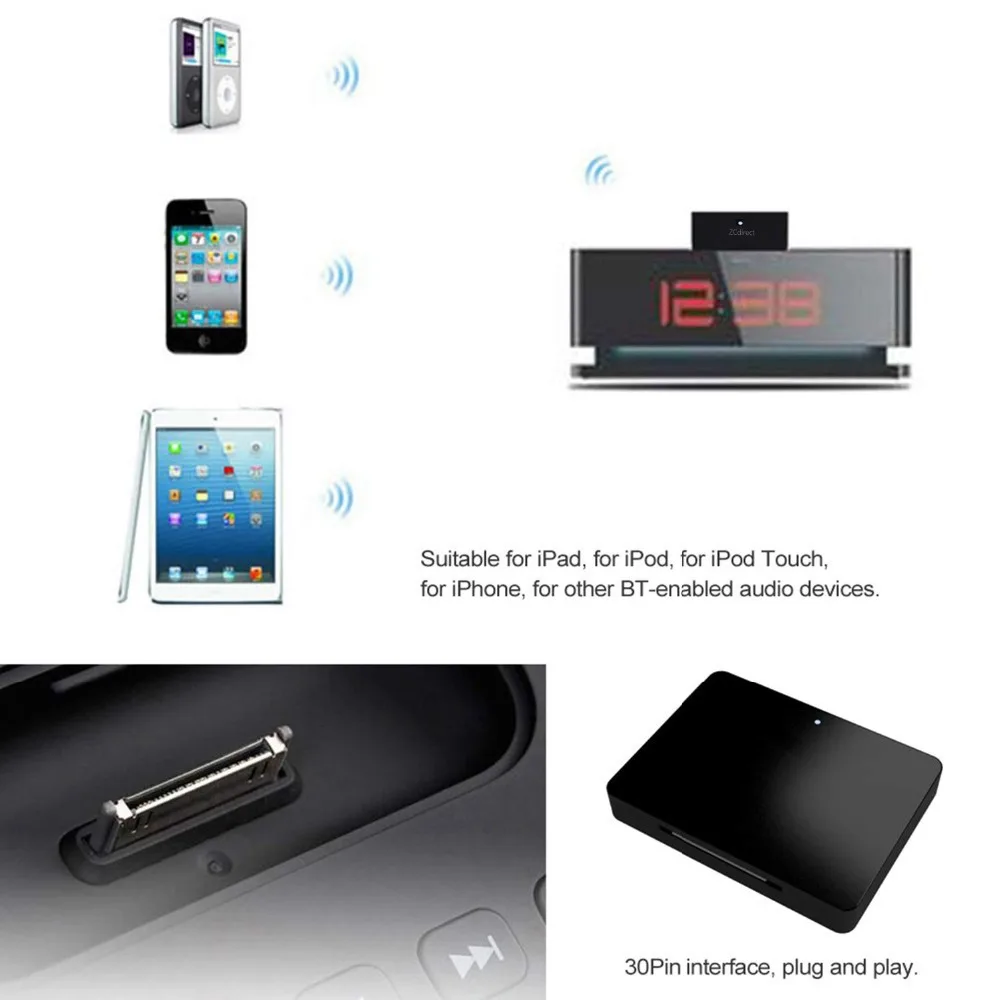30Pin Мини Bluetooth 4,2 A2DP музыкальный приемник беспроводной стерео аудио 30 pin адаптер для Apple iPod HIFI акустическая система звуковая док-станция