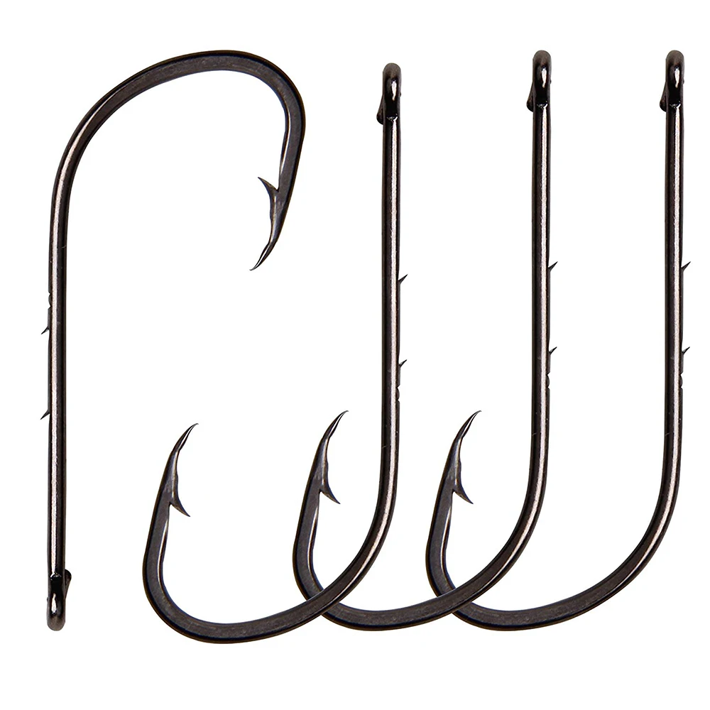 200pcs/lot Barbed Long Shank Circle Fishing Hooks Jig Bait Holder Hook With 2 Baitholder Barbs