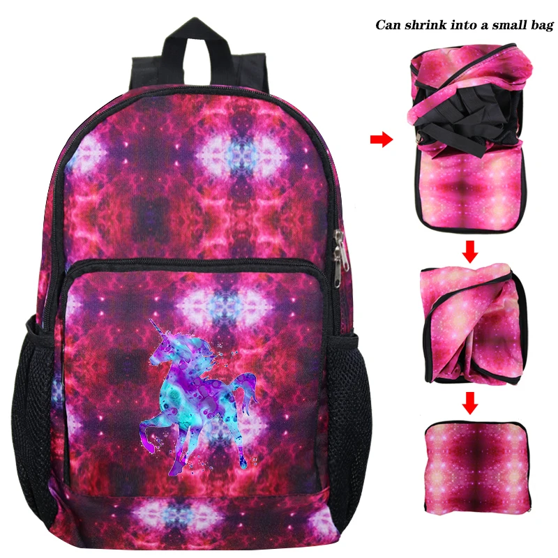 Clear Cute Unicorn Galaxy Backpack Boys Girls School Bag Women Men Foldable Large Capacity Travel Bag Women Backpack - Color: Clear